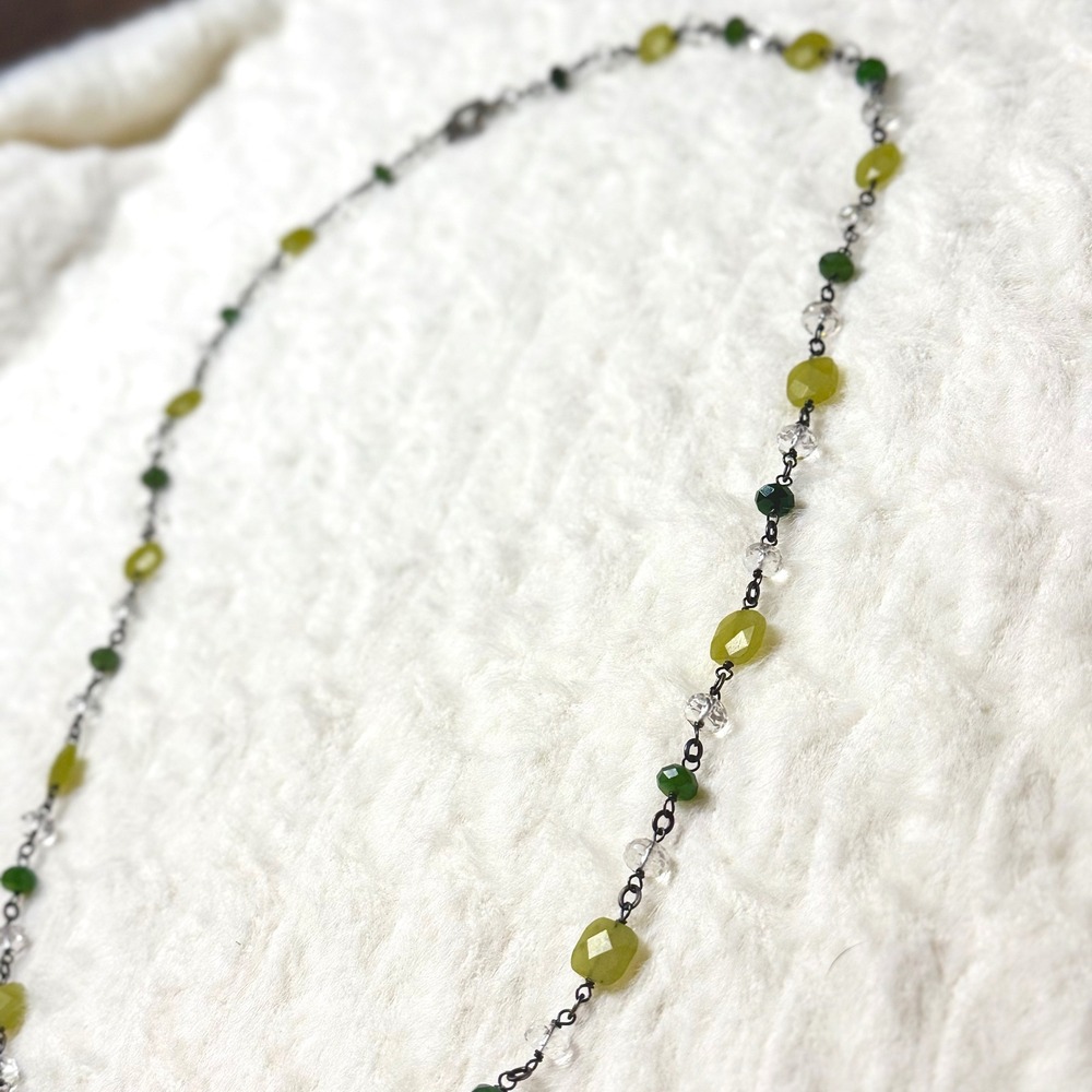 Vintage Silpada Sterling Silver Green Jade Crystal Beaded Necklace 17 inch - Picture 5 of 11